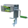 Metal pea sheller with a green handle and crank, mounted with a clamp for tabletop use, designed for shelling peas or beans, featured in Kitchen & Food, Specialty Equipment, and USA Made collections.