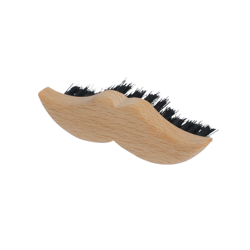 Compact handcrafted beard brush with strong wild boar bristles and smooth oiled beechwood handle shaped for mustaches, ideal for grooming in Health & Wellness and Personal Hygiene collections.