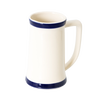 Handcrafted American stoneware stein with simple blue bands near the top and bottom, featuring a tall shape and comfortable handle, perfect for Kitchen & Food and Dinnerware collections.