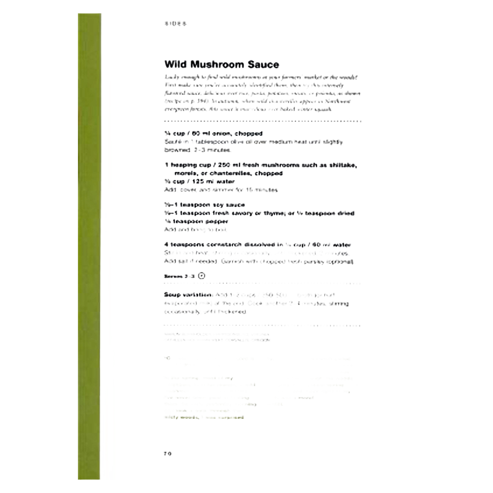 Side view of cookbook page showing a recipe for wild mushroom sauce with ingredient list and cooking instructions, part of a handcrafted collection in Toys, Books & Games, Books, Cookbooks, Best Sellers, and Promo Eligible selections.