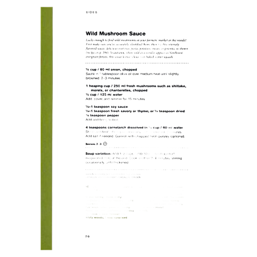 Side view of cookbook page showing a recipe for wild mushroom sauce with ingredient list and cooking instructions, part of a handcrafted collection in Toys, Books & Games, Books, Cookbooks, Best Sellers, and Promo Eligible selections.