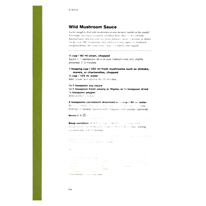 Side view of cookbook page showing a recipe for wild mushroom sauce with ingredient list and cooking instructions, part of a handcrafted collection in Toys, Books & Games, Books, Cookbooks, Best Sellers, and Promo Eligible selections.