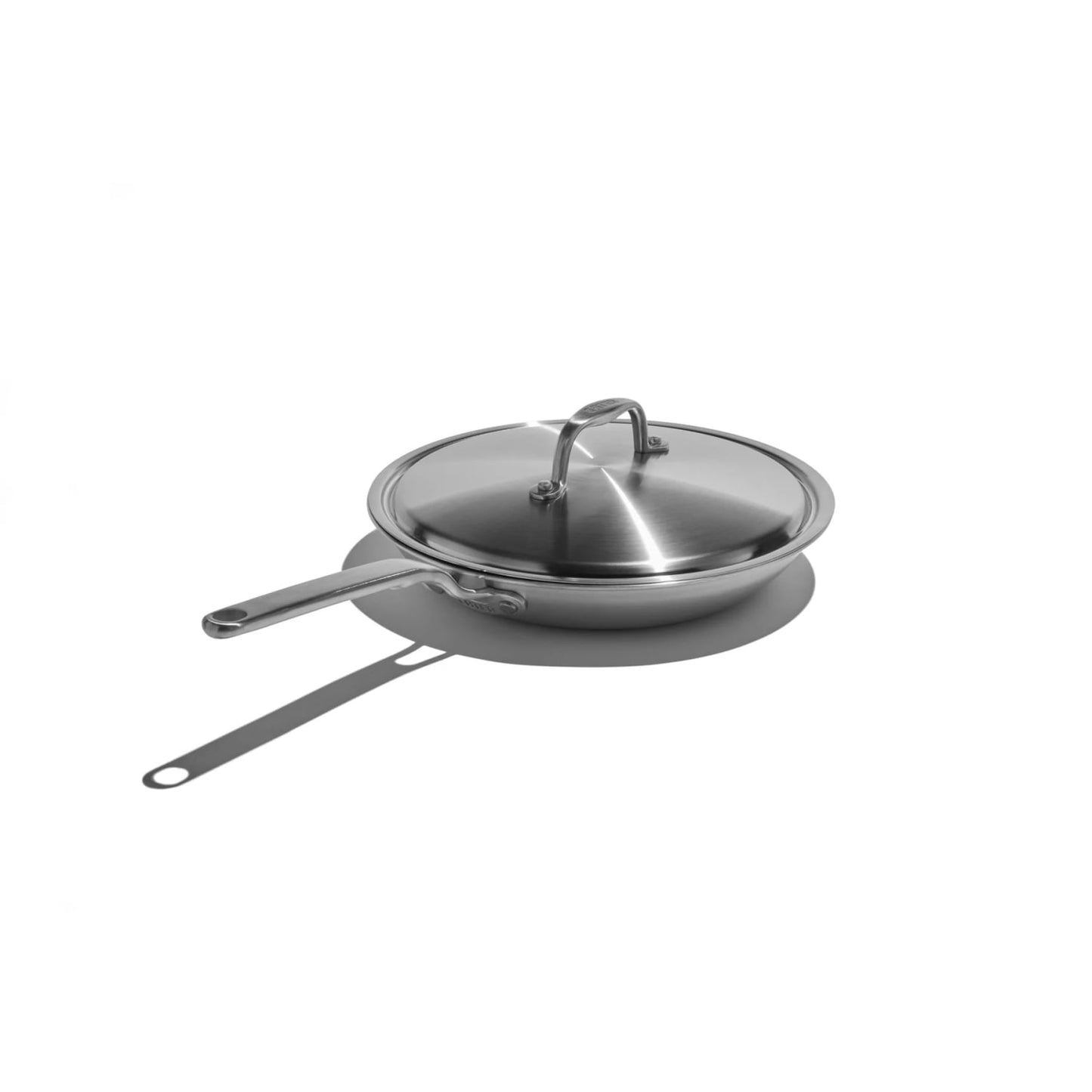 Handcrafted fully clad stainless steel fry pan with matching lid, designed for even heating and durability, featured in Kitchen & Food, Cookware, Pots and Pans, Best Sellers, and Promo Eligible collections.