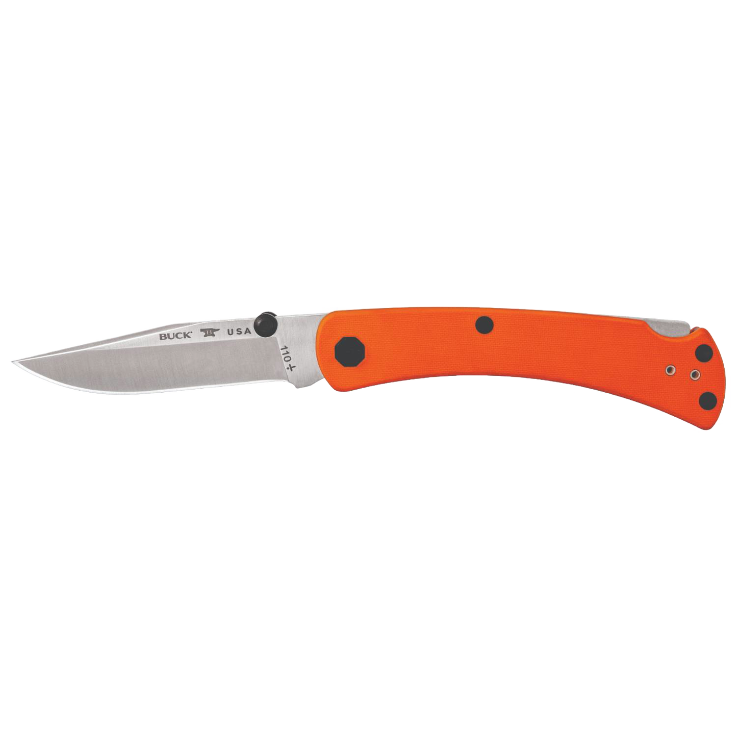 Slim folding knife with a slim 0.45-inch thick stainless steel blade, bright orange lightweight handle, dual thumbstuds for easy one-handed opening, and reversible deep carry pocket clip, made in USA, featured in Farm, Garden & Tool and Hand Tools and Hardware collections.
