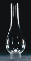 Clear glass oil lamp chimney with a bulbous midsection and narrow top, designed as a replacement part for lamps, featured in lamps and lighting accessories and best sellers collections.
