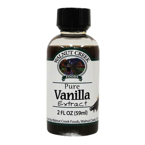 2-ounce bottle of pure vanilla extract in clear glass with a black cap, labeled Walnut Creek Foods, suitable for Kitchen & Food, Pantry, and Best Sellers collections.