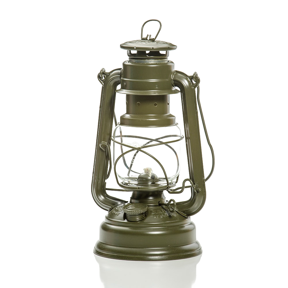Handcrafted olive green galvanized oil lantern with thermal heat-resistant SUPRAX globe, designed for durable use in Lamps & Lighting, Camping, Emergency Supplies, and Outdoor collections.