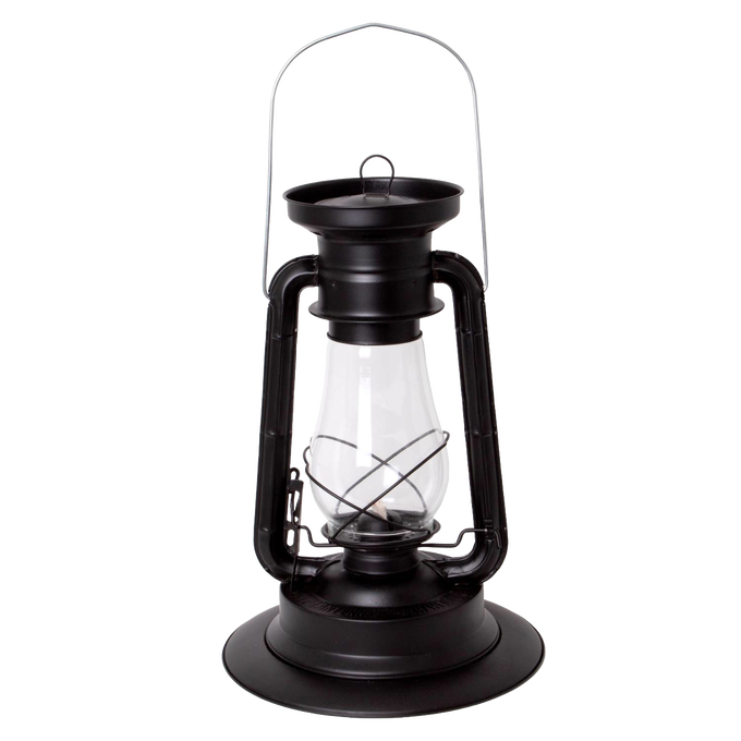 Classic black metal storm lantern with clear glass globe designed for durability and replacement use, featured in Lamps & Lighting, Emergency Supplies, Parts and Accessories, Chimneys and Globes, and Best Sellers collections.