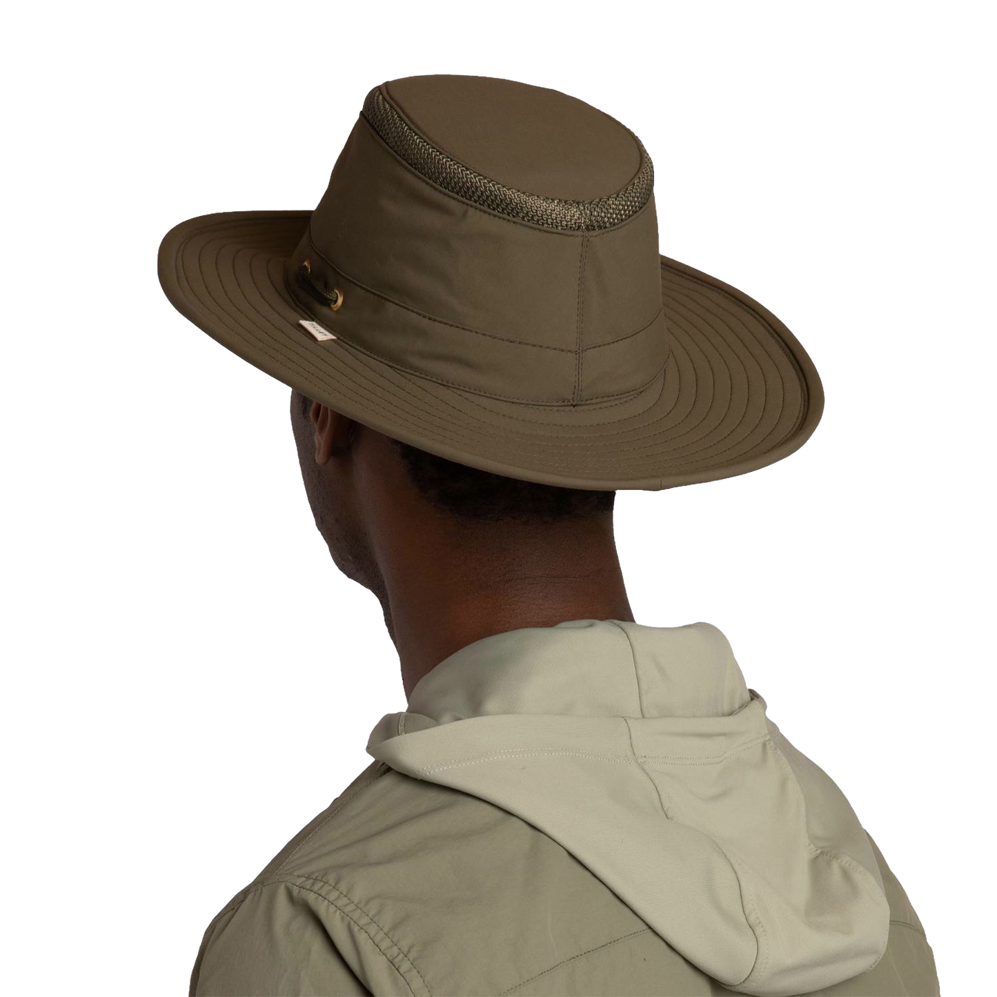 Olive broad-brim hat with mesh ventilation and moisture-wicking fabric, designed for comfort in outdoor activities, featured in Camping, Health & Wellness, and Best Sellers collections.