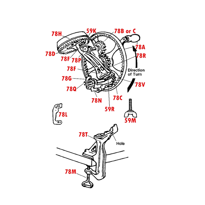 Technical line drawing with labeled components highlighting the cutter arm spring mechanism used in apple peelers, relevant for Farm, Garden & Tool and Specialty Equipment collections.