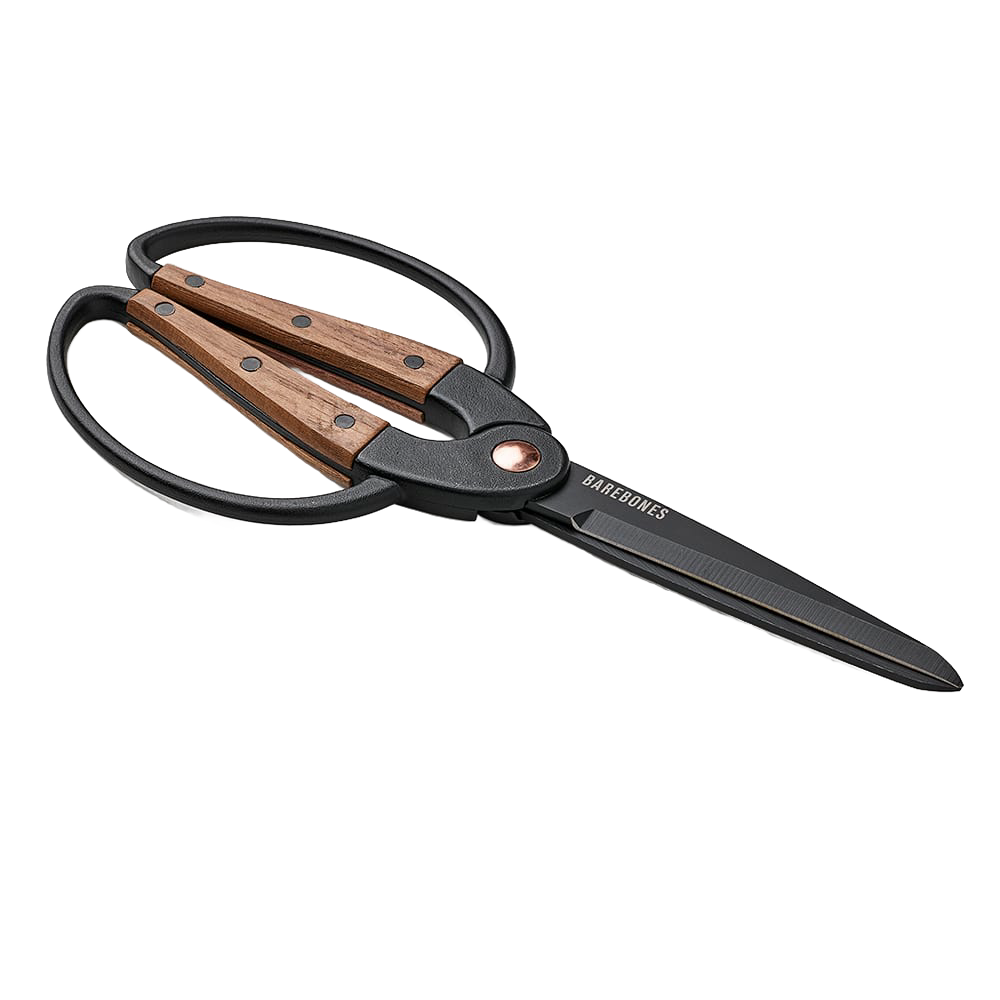Handcrafted large gardener's scissors featuring heat-treated stainless steel blades and wide walnut handles with ambidextrous grip, ideal for Farm, Garden & Tool and Garden Accessories collections.