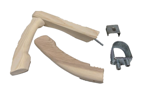 Handcrafted Canadian ash snath handle pieces with metal hardware for assembly, designed for farm and garden use, featured in Best Sellers and Lawncare collections.