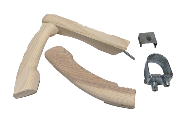 Handcrafted Canadian ash snath handle pieces with metal hardware for assembly, designed for farm and garden use, featured in Best Sellers and Lawncare collections.
