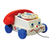 Vintage-style plastic pull-along toy telephone with rotating dial, moving eyes, and cheerful face, ideal for Toys, Books & Games, Children's Toys, and Indoor Play collections.