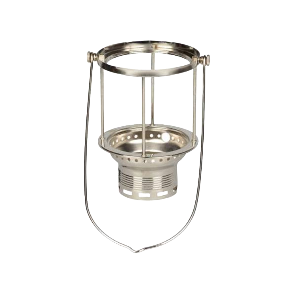 Handcrafted stainless steel frame with centering base and screw for secure mounting, designed as a carrying frame for pressure lamps in Lamps & Lighting and Parts and Accessories collections.