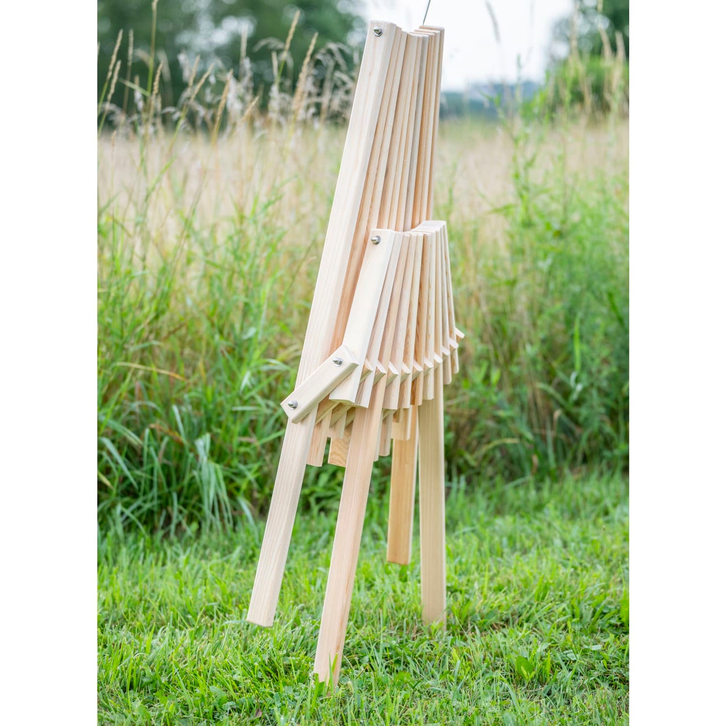 Handcrafted solid cypress wood folding chair in natural finish, durable and Amish made, perfect for outdoor furniture, camping, farm and garden use, and USA made collections.