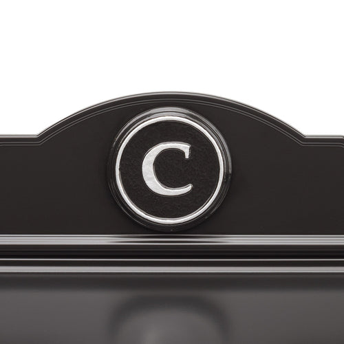 Handcrafted black and silver wall mount mailbox featuring a raised monogram letter C, made in USA to elevate curb appeal in Home & Decor, Household Helpers, and Mailboxes and Address Signs collections.