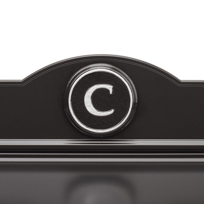 Handcrafted black and silver wall mount mailbox featuring a raised monogram letter C, made in USA to elevate curb appeal in Home & Decor, Household Helpers, and Mailboxes and Address Signs collections.