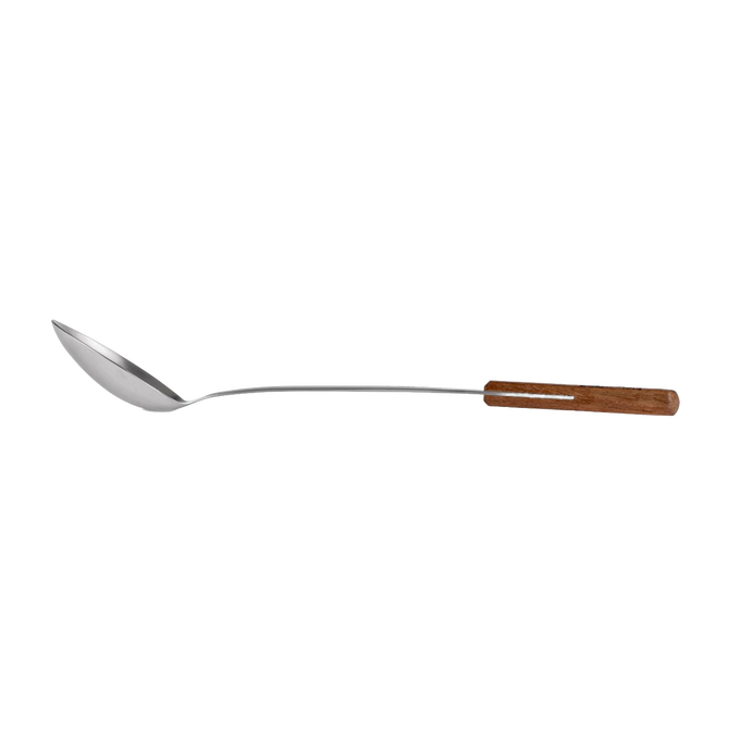 Long handcrafted serving spoon featuring a durable stainless steel bowl and a smooth walnut handle, designed for easy outdoor meal portioning in Farm, Garden & Tool, Kitchen & Food, Camping, Storage and Serving, Best Sellers, Promo Eligible collections.