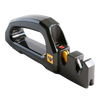 Black handheld knife and tool sharpener with ergonomic grip, featuring a safety switch and dual sharpening slots, ideal for quick edge restoration in Farm, Garden & Tool and Kitchen & Food collections.