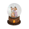 Handcrafted mini glitter snow globe featuring a detailed Holy Family scene inside a glass globe with a rustic, warm-toned base, ideal for Home & Decor and Holiday Decor.
