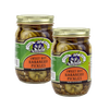 Two jars of handcrafted sweet and spicy pickles infused with habanero peppers, made in USA, ideal for Kitchen & Food, Pantry, and Best Sellers collections.