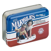 Rectangular metal tin with vintage-style lid design featuring children playing marbles, containing 48 marbles, a 20-page handbook, and two marble shooters, handcrafted in USA, part of Toys, Books & Games and Best Sellers collections.