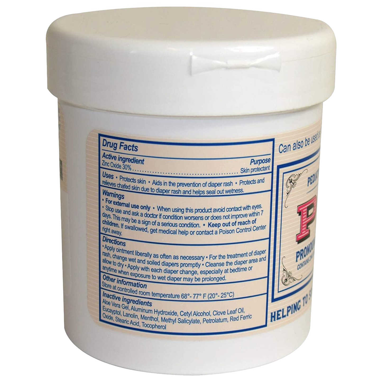 White plastic jar of Pinxav Diaper Rash Cream showing detailed drug facts label with active ingredients and usage information, featured in Health & Wellness and USA Made collections.