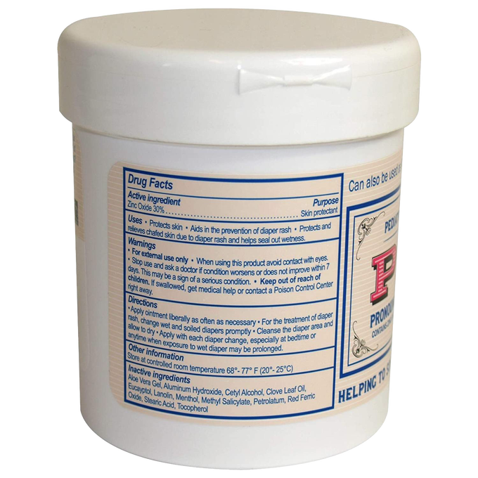 White plastic jar of Pinxav Diaper Rash Cream showing detailed drug facts label with active ingredients and usage information, featured in Health & Wellness and USA Made collections.