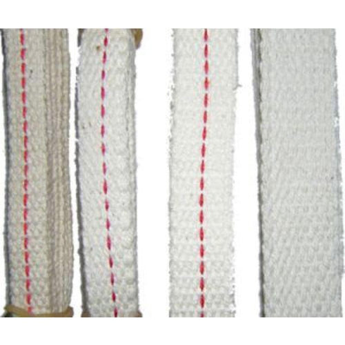 Close-up of assorted flat cotton wicks with red stitching for oil lamps, designed for clean burning and reliable fuel delivery, featured in Farm, Garden & Tool and Lamps & Lighting collections.
