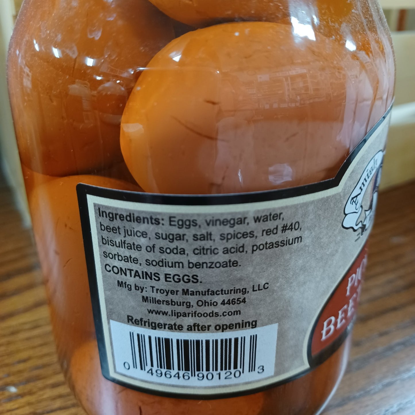 Glass jar of naturally preserved canned eggs in beet juice brine with vintage label and gold lid, handcrafted and made in USA, ideal for Kitchen & Food, Pantry, USA Made, Best Sellers, and Promo Eligible collections.