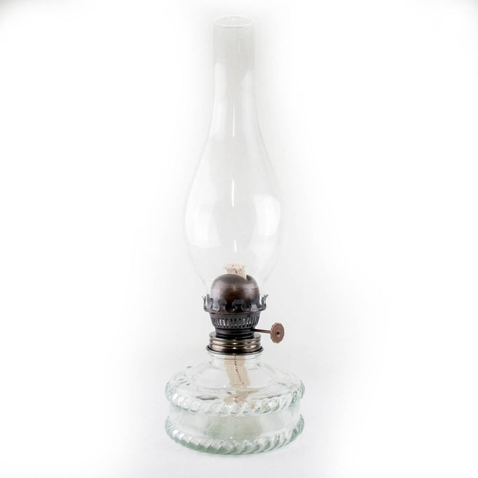 Handcrafted reflector oil lamp with clear glass base and tall chimney, featuring a removable mirror reflector, ideal for Lamps & Lighting, Oil Lamps, Wall Lamps, Best Sellers, and Promo Eligible collections.