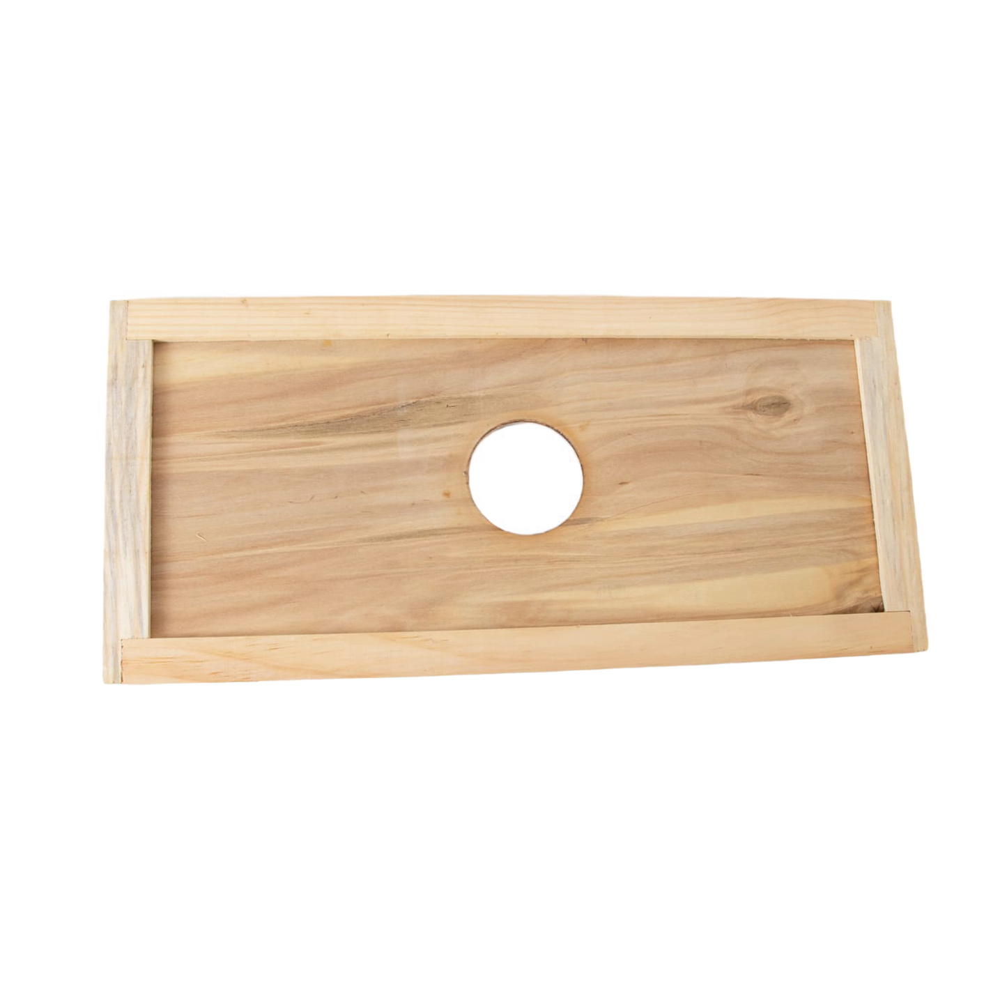 Handcrafted Amish made wooden hive inner cover with a central ventilation hole for moisture control, part of USA made farm, garden, and beekeeping supplies collections.