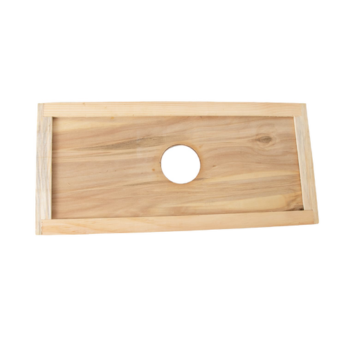 Handcrafted Amish made wooden hive inner cover with a central ventilation hole for moisture control, part of USA made farm, garden, and beekeeping supplies collections.