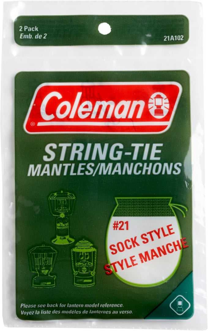 Two-pack of replacement string-tie mantles designed for gas-powered lamps with sock-style construction, ideal for use in lamps and lighting, gas lights, and promo collections.
