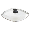 Square tempered glass lid with a black heat-resistant knob and stainless steel rim, designed for cast iron skillets, featured in Kitchen & Food, Cookware, and Best Sellers collections.