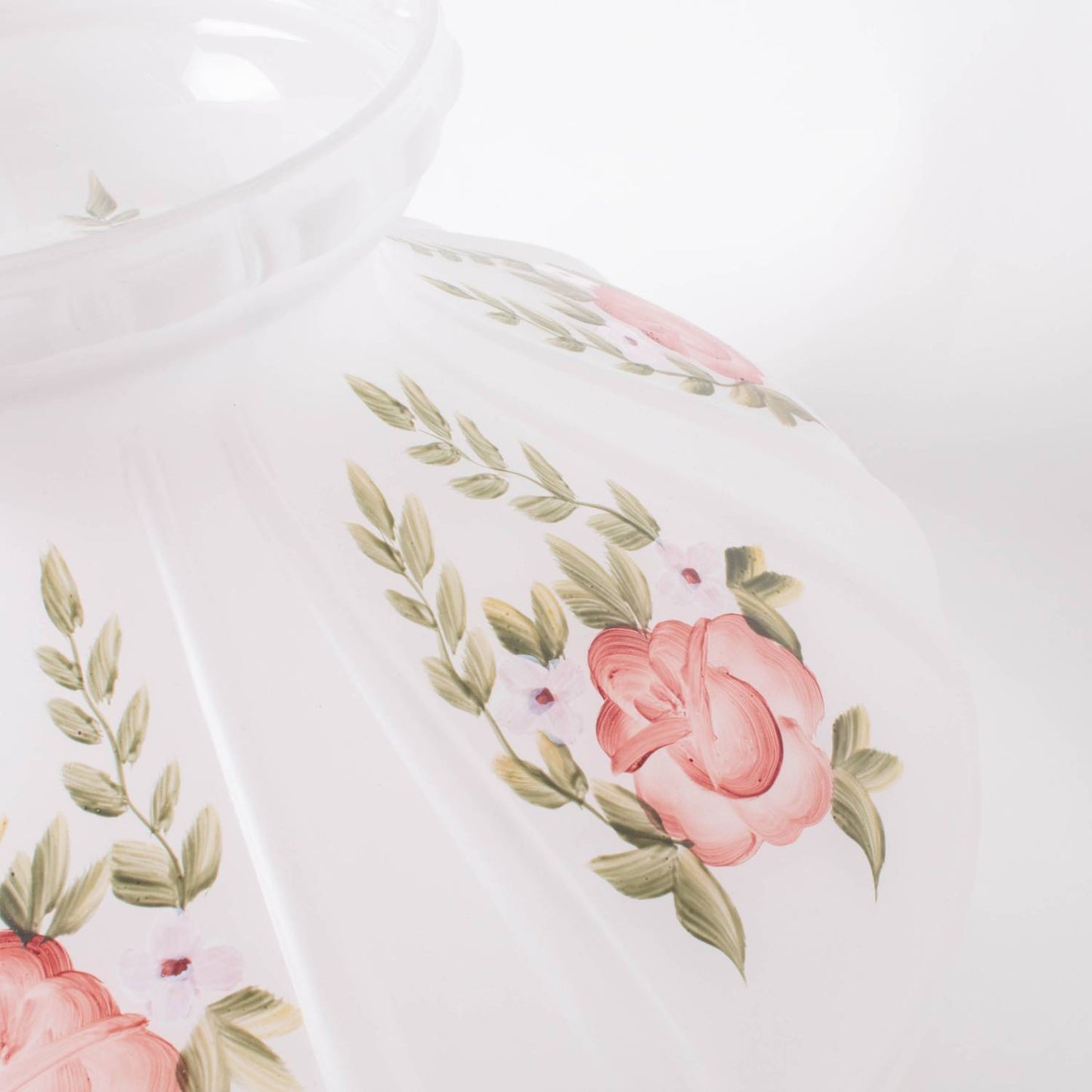Soft white glass lamp shade featuring hand-painted red roses and green foliage, designed to gently diffuse light from oil lamps, included in Lamps & Lighting, Parts and Accessories, Lamp Shades, Best Sellers, and Promo Eligible collections.