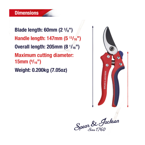 Pair of red and blue handled bypass pruning shears with precision carbon steel blades, ideal for Farm, Garden & Tool, Garden Accessories, Lawncare, Best Sellers, and Promo Eligible collections.
