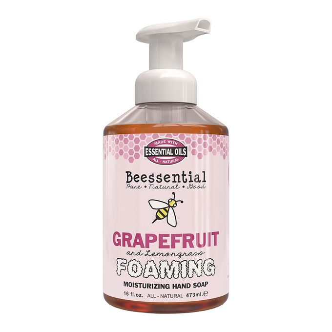 Pump bottle of handcrafted natural foaming hand soap in grapefruit and lemongrass scent, made in small batches in the USA, perfect for Health & Wellness, Soaps, and Best Sellers collections.