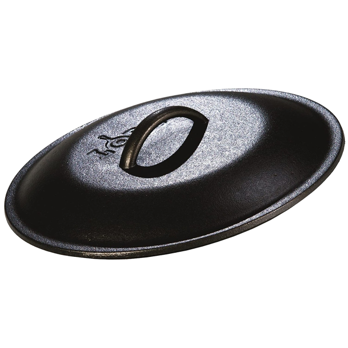 Deep cast iron lid with sturdy handle and self-basting nubs, designed for even moisture retention and compatible with Kitchen & Food, Cookware, Cast Iron, and Best Sellers collections.