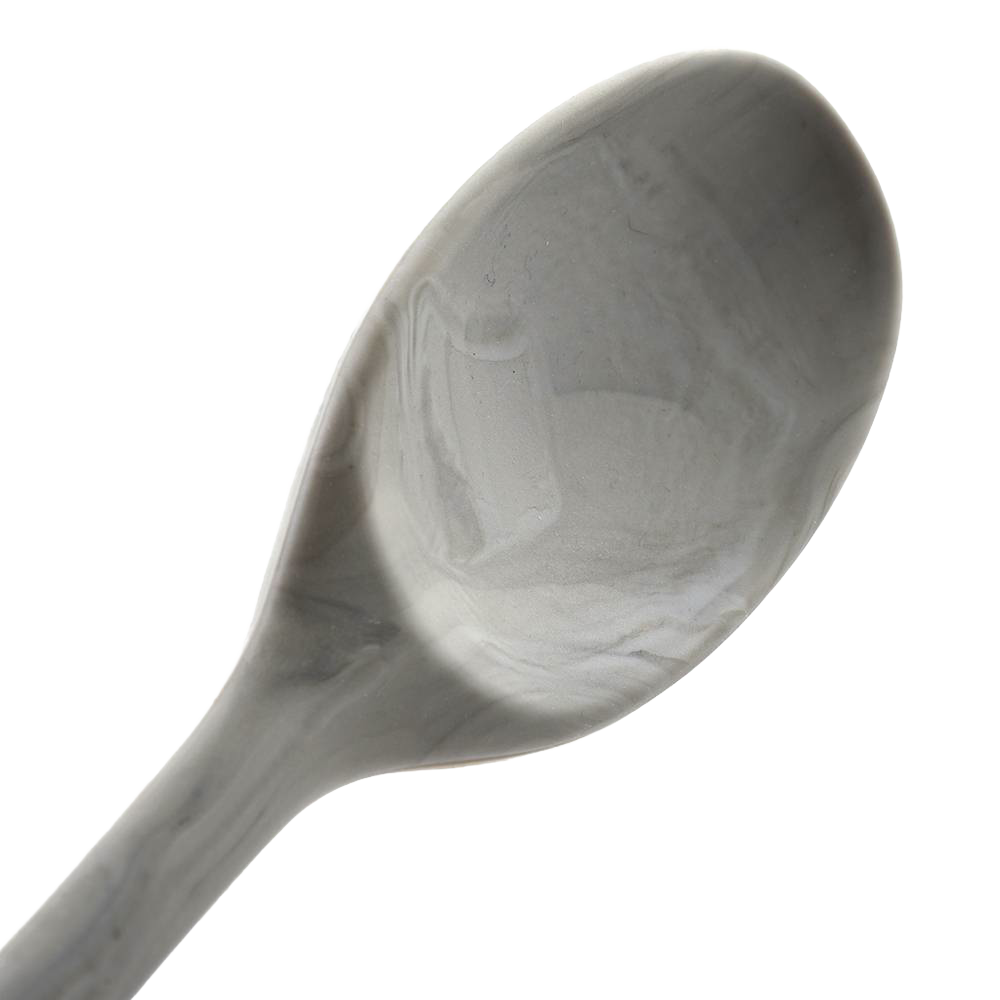 Flexible marble-patterned silicone spoon with sturdy steel core, heat resistant up to 425°F, designed for Kitchen & Food, Cookware, Baking Supplies, and Best Sellers collections.