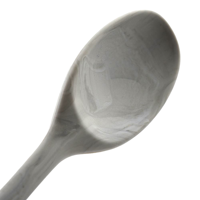 Flexible marble-patterned silicone spoon with sturdy steel core, heat resistant up to 425°F, designed for Kitchen & Food, Cookware, Baking Supplies, and Best Sellers collections.