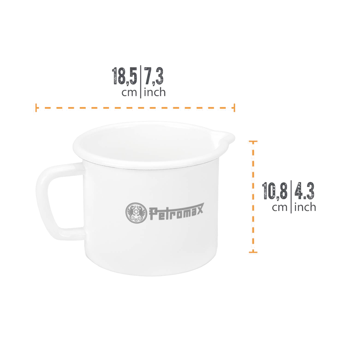 Compact white enamel steel milk pot with handle and pour spout, handcrafted for lightweight outdoor use in Farm, Garden & Tool, Kitchen & Food, Camping, Cookware, and Best Sellers collections.