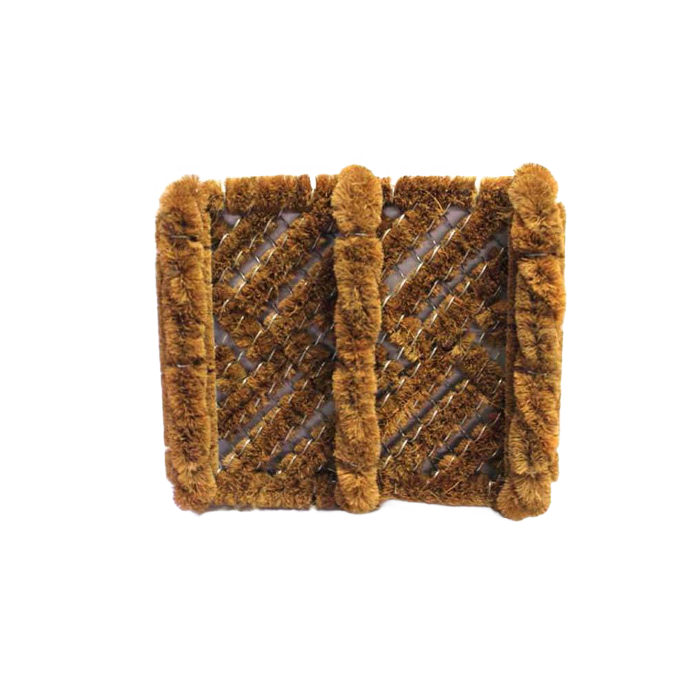 Durable shoe scraper made with natural coconut fiber and rust-resistant wire frame, designed to remove dirt and keep floors clean, featured in Home & Decor and Household Helpers collections.