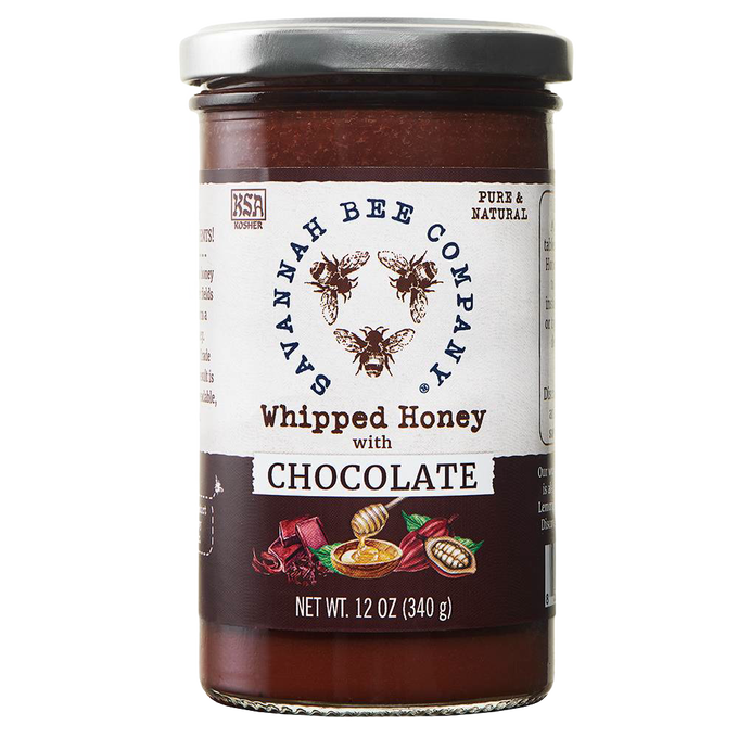 Unique handcrafted jar of creamy whipped honey blended with rich chocolate, perfect for kitchen, pantry, food, and best seller collections.