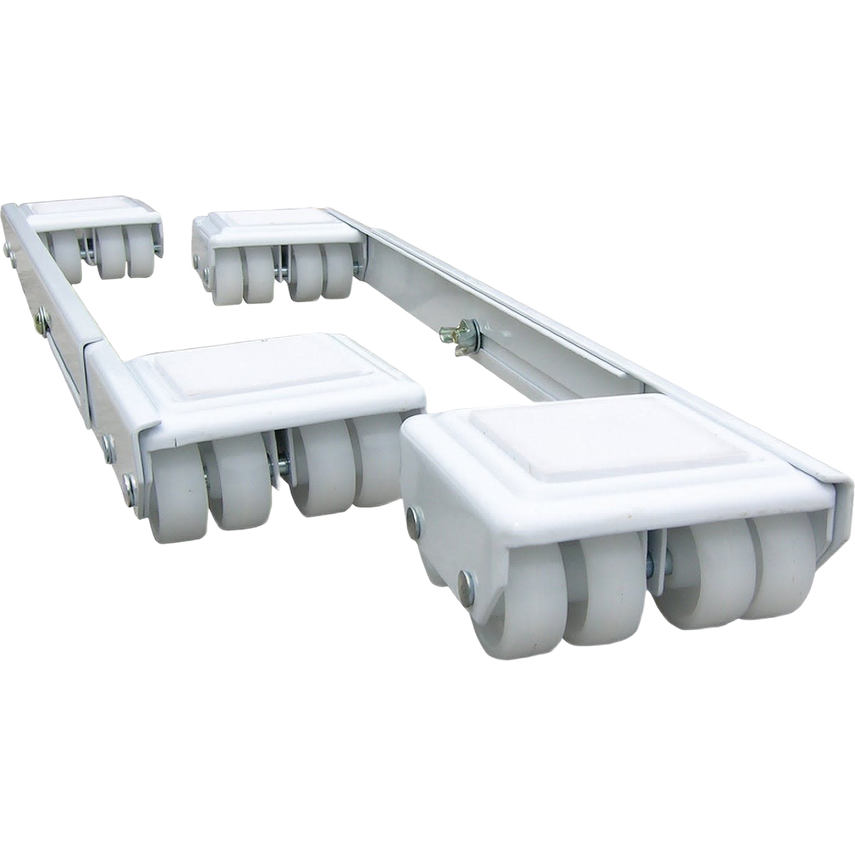 Adjustable steel appliance rollers with durable plastic wheels, designed to fit various household appliances and ease moving heavy items for cleaning, ideal for Home & Decor and Appliance collections.