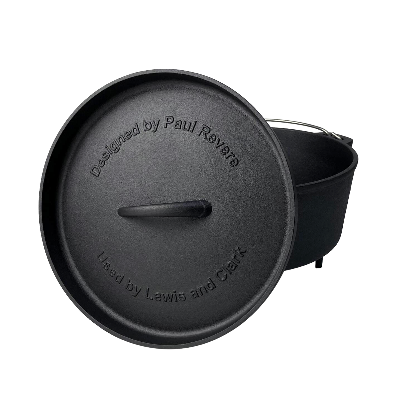 Handcrafted nitrided cast iron camp Dutch oven with lid featuring historic engraving, designed for durable outdoor cooking in Farm, Garden & Tool, Camping, Cookware, Cast Iron, and Best Sellers collections.