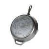 Heavy-duty cast iron skillet featuring a detailed brown bear design on the base, crafted in USA, ideal for Kitchen & Food, Cookware, Cast Iron, and Best Sellers collections.