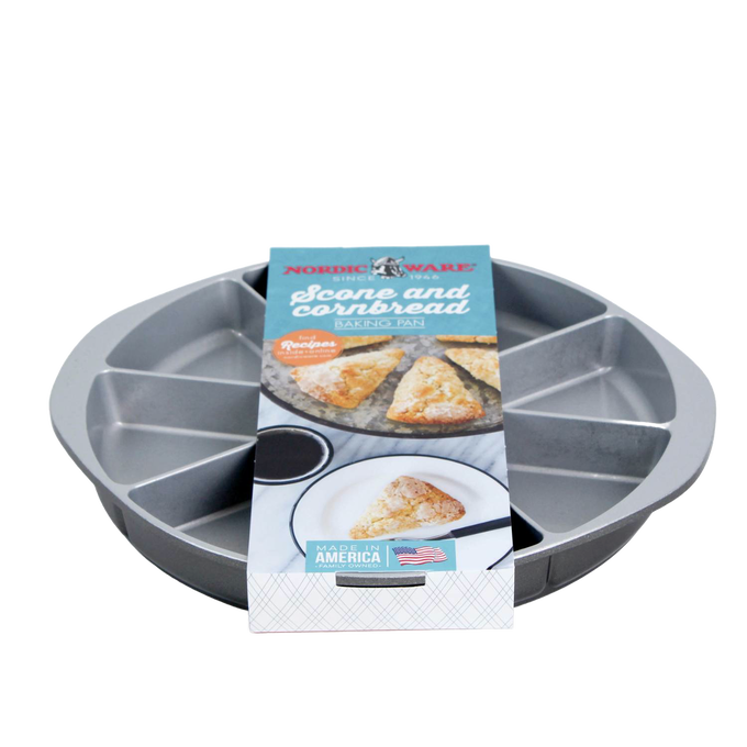 Heavy cast aluminum pan with eight evenly divided sections for baking cornbread and scones, featuring a nonstick surface, ideal for Kitchen & Food, Cookware, USA Made, and Best Sellers collections.