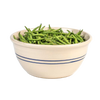 Handcrafted 14-inch stoneware mixing bowl with classic blue stripes, made in the USA, ideal for Kitchen & Food, Baking Supplies, Storage and Serving, and USA Made collections.